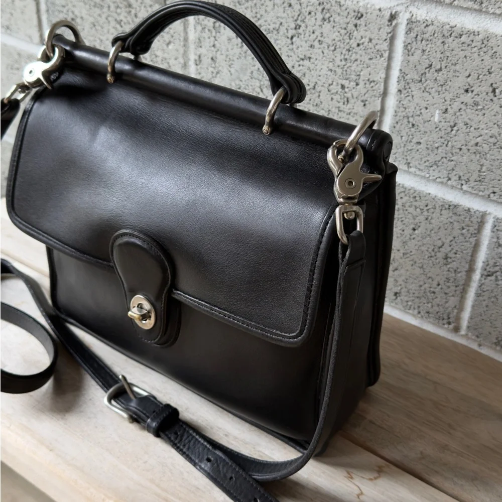 Coach Willis Black Leather Top-Handle Satchel with Detachable Strap - Picture 4 of 16